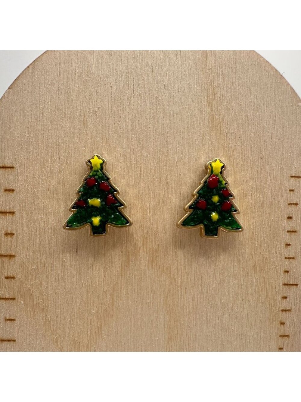 Dainty Christmas Tree Stud Earrings Post Back Gold Green Red Yellow NEW Boutique